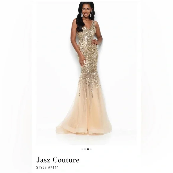 Couture Dresses | Jasz Couture 7111 Gold Sequin Mermaid Prom Dress Size 12 Formal Evening Gown | Color: Silver | Size: 12 | Mero91199's Closet